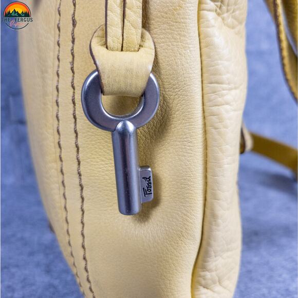 Fossil Crossbody Bag Mustard Yellow Genuine Leather Adjustable Strap Lagenlook - Picture 9 of 16
